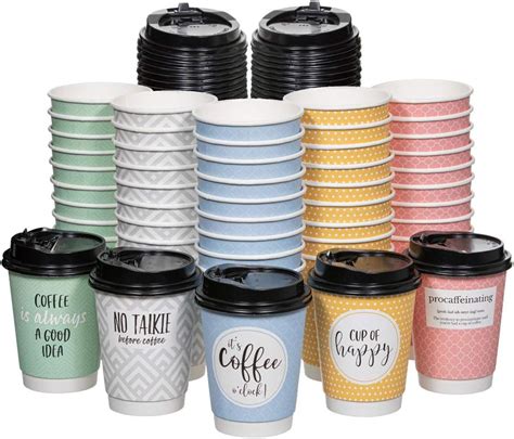 Buy UBREW Disposable Coffee Cups With Lids - Double Wall 12 oz Coffee ...