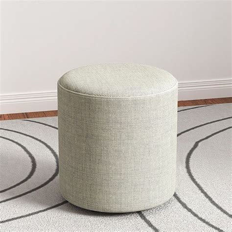 Contemporary Footstool Ottoman Fabric Upholstered Solid Color Round ...