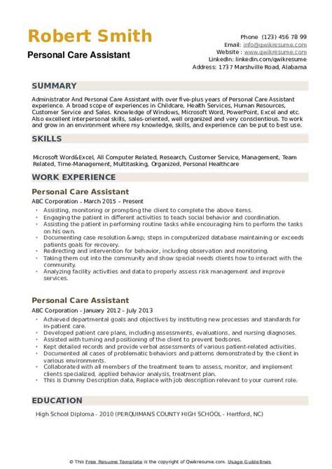 Personal Care Assistant Resume - gamershyam