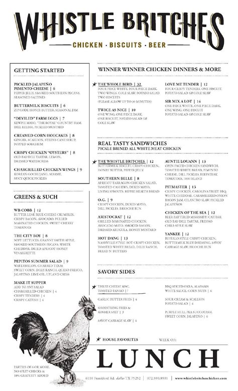 Menu at Whistle Britches pub & bar, Dallas