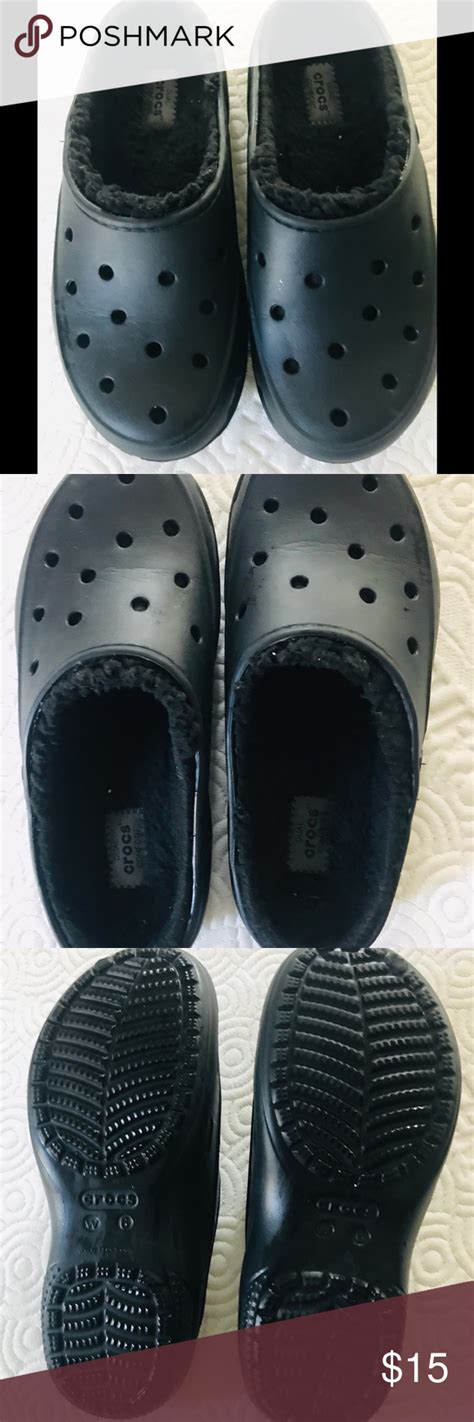 Fur lined crocs, so comfortable! Size 6. Black | Lined crocs, Crocs ...