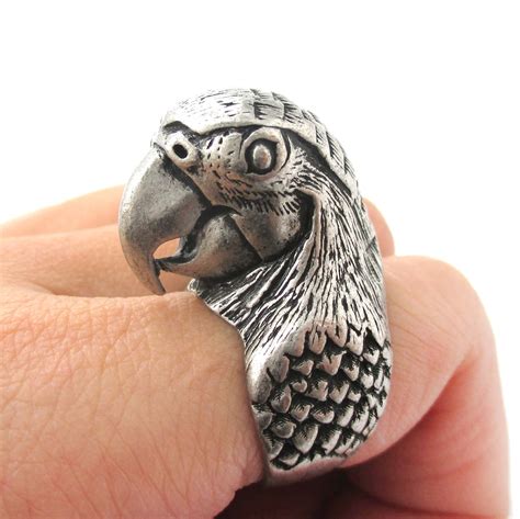 3D Unisex Parrot Bird Shaped Animal Ring in Silver | Sizes 6 to 10 ...