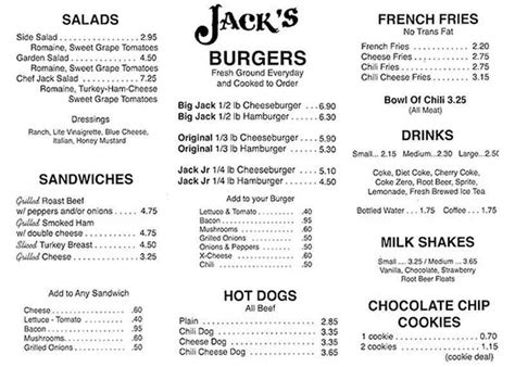 Menu for Jack's Hamburgers (4201 N Federal Hwy Fort Lauderdale FL, 33308)