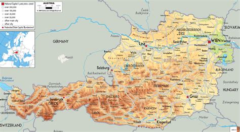 Austrian alps map - Austria mountains map (Western Europe - Europe)