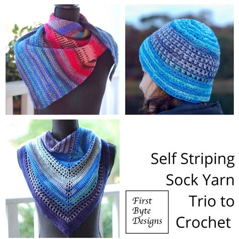 Self-Striping Sock Trio Featuring Darn Good Yarn Alanya - Set of Three Crochet Patterns - First ...