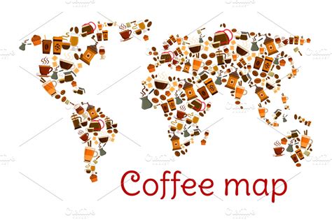 Coffee world map poster with cup and dessert | Food Illustrations ...