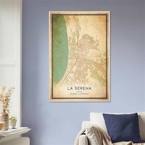 Vintage La Serena Chile Map Poster, La Serena City Road Wall Art Print ...