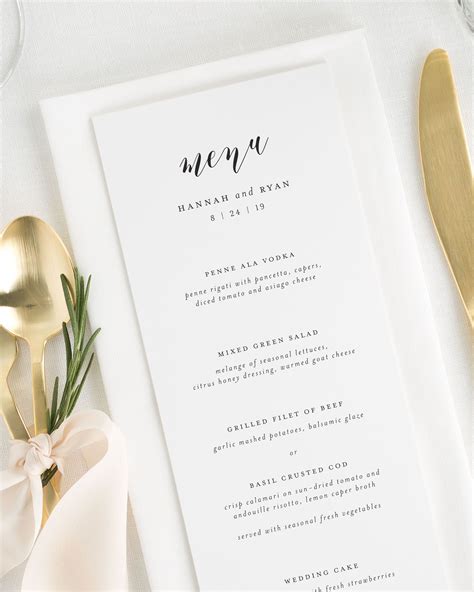 Compliment your wedding reception with these script dinner menus. This design matches our Everly ...