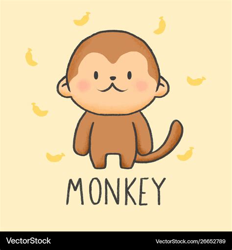 Cute monkey cartoon hand drawn style Royalty Free Vector