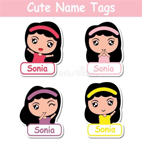 Kid Name Tags Vector Cartoon with Cute Colorful Girls Suitable for Children Name Tags Stock ...