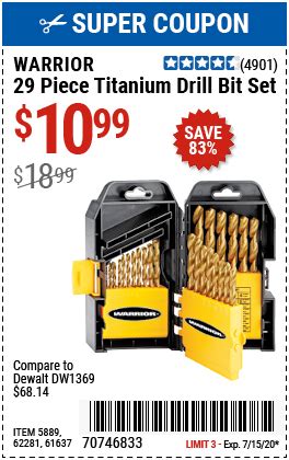 WARRIOR Titanium Drill Bit Set 29 Pc for $10.99 | Drill bits, Harbor freight coupon, Harbor ...