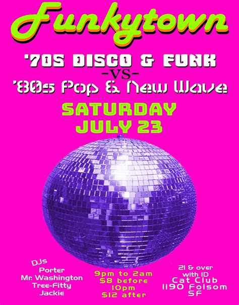 Funkytown! 70s Disco & Funk .vs. 80s New Wave Returns! at Cat Club in ...