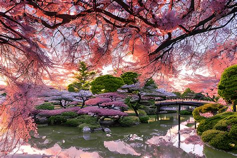 Japanese Garden with Cherry Blossoms Graphic by eifelArt Studio · Creative Fabrica