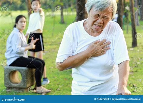 Asian Elderly People Having Heartbeats Fast,difficulty Breathing ...