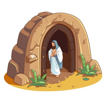 Jesus Tomb Vector, Sticker Clipart Jesus Is Being Seen Inside An Open Tomb With A Door Cartoon ...