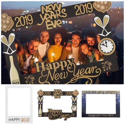 2019 Happy New Year Photo Booth Props Photo Frame Paper Craft Christmas Decoration PhotoBooth ...