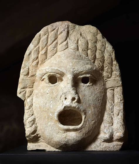 Tragic theatre mask of a young woman Western Europe, Roman Empire, early 1-st century AD Marble ...