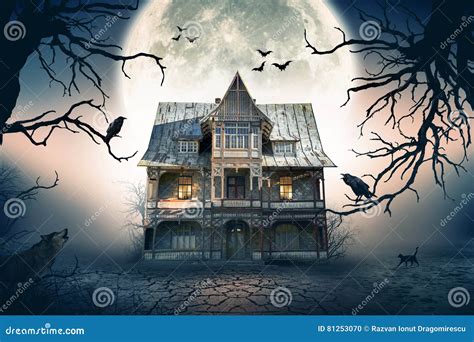 Haunted House with Crows and Spooky Atmosphere. Stock Photo - Image of ...