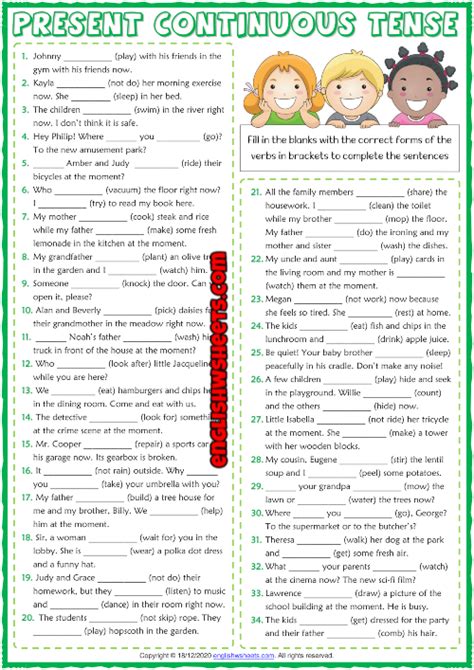 Present Continuous Tense ESL Gap Fill Exercise Worksheet