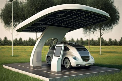 Electric Car with Solar Panels Charging Station Design and Futuristic Concept. Ai Generated ...