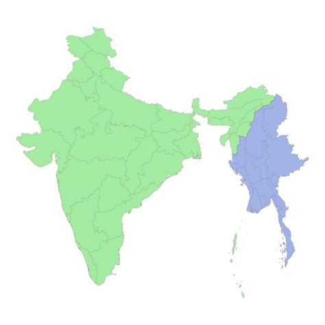 Premium Vector | High quality political map of India and Myanmar with borders of the regions or ...