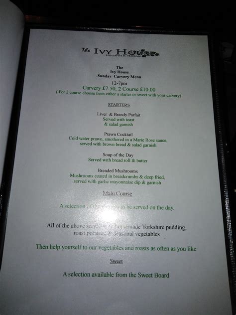 Menu at The Ivy House pub & bar, Halifax