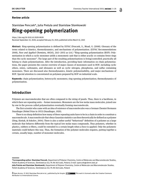 (PDF) Ring-opening polymerization