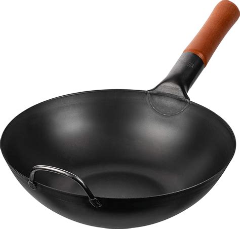 YOSUKATA Carbon Steel Wok Pan – 11.8 in/30 cm Woks and Stir Fry Pans - Chinese Wok with Flat ...