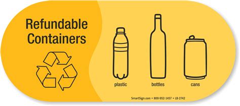 Refundable Containers, Plastic Bottles Cans Vinyl Sticker Signs, SKU: LB-2742