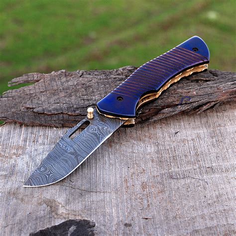 Damascus Folding Knife Handmade // 2694 - Black Forge Knives - Touch of ...