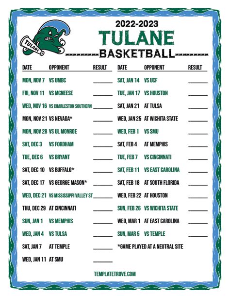 Tulane Basketball Schedule 2024-24 Printable - Danya Chelsea