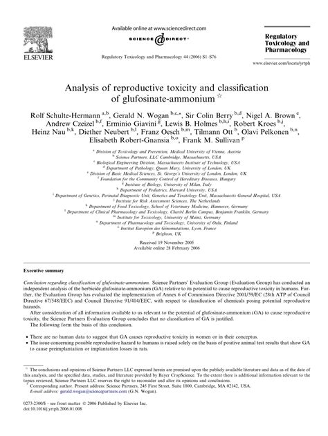 (PDF) Analysis of reproductive toxicity and classification of ...