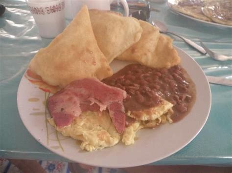 #Belize Breakfast fry jacks fry beans eggs and ham YUM | Fried breakfast, Mexican food recipes ...