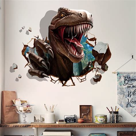 Outgeek Wall Stickers Waterproof Removable Creative 3D Dinosaur Raid ...