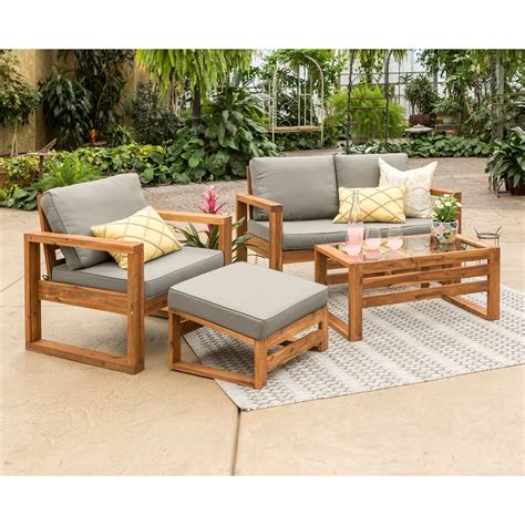 Manor Park Hudson Open Side Wood 4 Piece Small Space Patio Chat Set ...