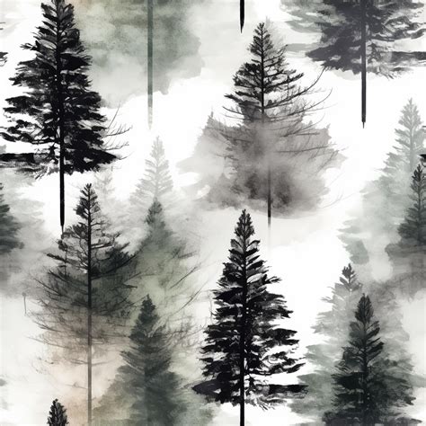 Premium AI Image | A black and white painting of a forest with a tree silhouette.