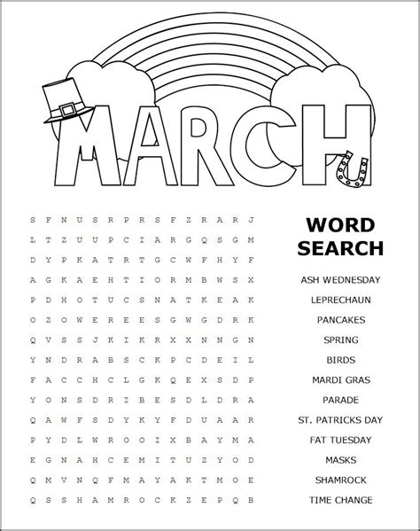 Printable March Word Search