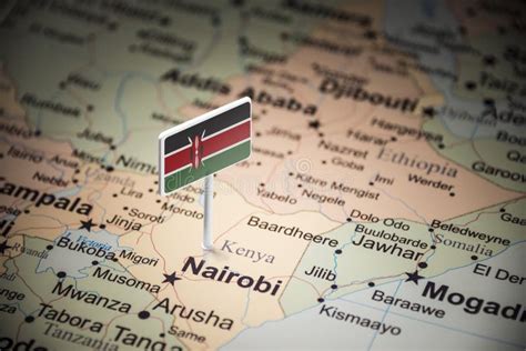 Kenya Marked with a Flag on the Map Stock Photo - Image of label, flag ...