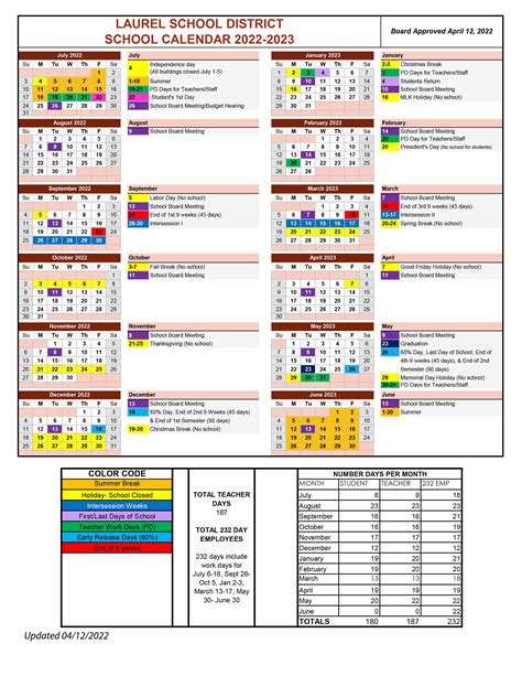 Laurel School District Calendar 2022 and 2023 - PublicHolidays.com