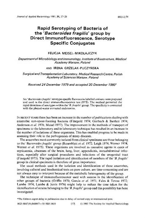 (PDF) Rapid Serotyping of Bacteria of the ‘Bacteroides fragilis’ group by Direct ...