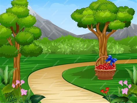 Premium Vector | Cartoon of beautiful garden background with dirt road