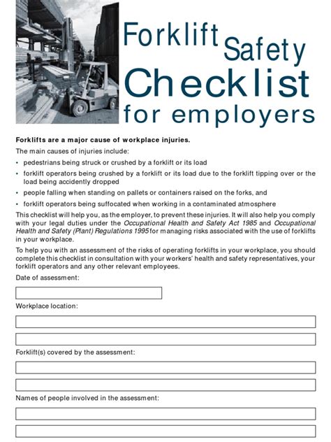 Forklift Checklist | Forklift | Occupational Safety And Health