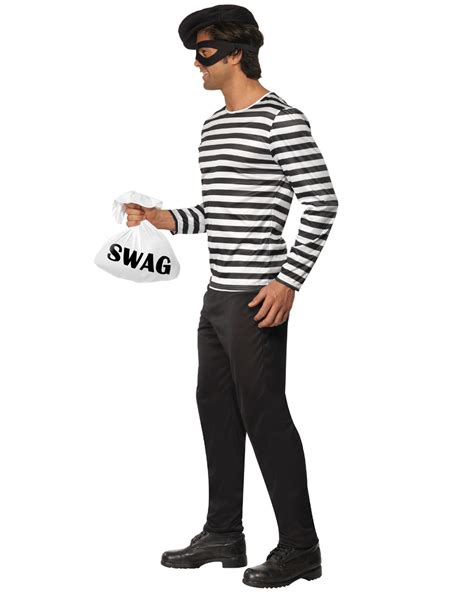 CL441 Bank Robber Thief Burglar Mens Swag Convict Prisoner Fancy Dress Costume