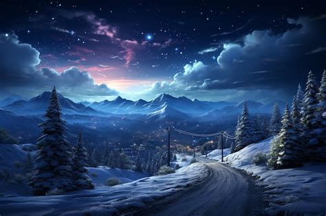 Premium AI Image | a winter night in the mountains