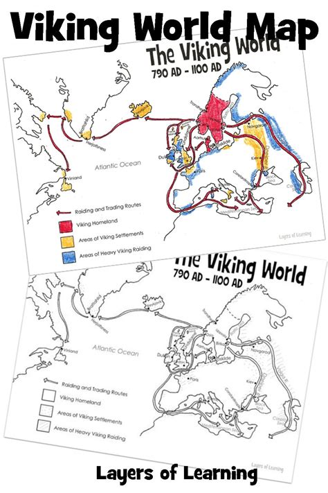 the viking world map is shown in black and white, with colored lines on it