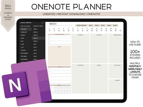 ONENOTE PLANNER Digital Planning for Ipad Laptops and - Etsy Australia