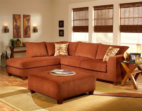 Terracotta Fabric Modern Sectional Sofa w/Optional Ottoman