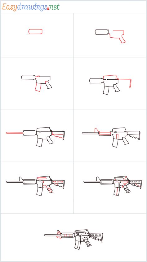 How To Draw M4A1 Gun Step by Step - [9 Easy Phase]