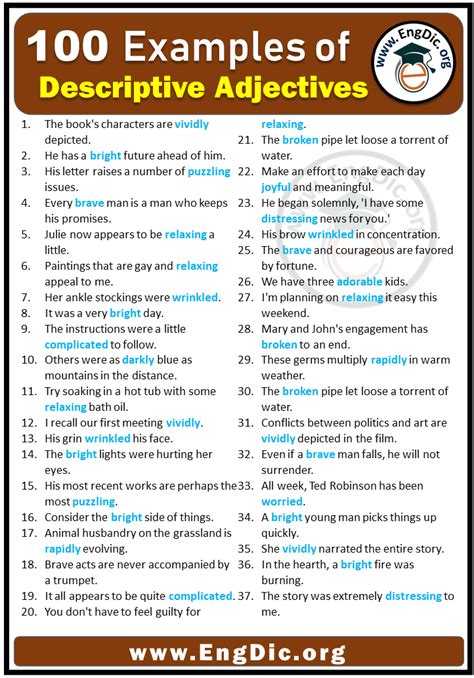 100 Examples of Descriptive Adjectives in Sentences - EngDic