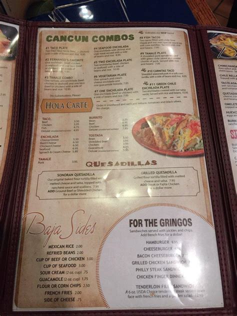 Menu at Fernando's restaurant, Omaha, 380 N 114th St